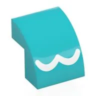 Brick Curved 2 x 2 x 1 2/3 with White Wavy Line Print, Medium Azure