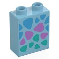 Duplo Brick 1 x 2 x 2 with Dark Azure, Medium Lavender, and Dark Turquoise Triangular Spots Print, Medium Azure