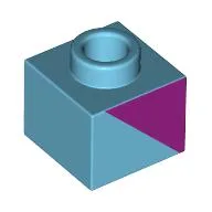Plate 1 x 1 x 2/3 with Open Stud with Magenta Triangle Print, Medium Azure