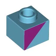 Plate 1 x 1 x 2/3 with Open Stud with Magenta Triangle Print, Medium Azure