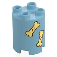 Duplo Brick Round 2 x 2 x 2 with Bright Light Yellow Bones Print, Medium Azure