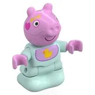 Duplo Figure Baby, Bright Pink Pig Head, Lavender Bib with Yellow Duck Print, Light Aqua
