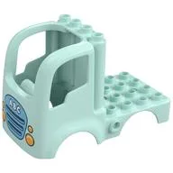 Duplo Car Body Truck 4 x 4 Flatbed with 4 Top Studs and Headlights and Medium Azure Grille with 'A B C' Print, Light Aqua