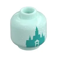 Minifig Head (No Face), Dark Turquoise Arendelle Castle Print, Light Aqua