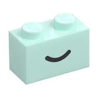 Brick 1 x 2 with Black Curved Line / Smile Print, Light Aqua