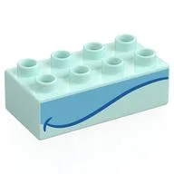 Duplo Brick 2 x 4 with Blue/Bright Light Blue Whale Mouth Print, Light Aqua
