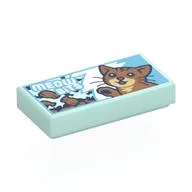 Tile 1 x 2 with Cat Food Box, Cat, White 'MEOW BITS' Print, Light Aqua