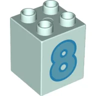 Duplo Brick 2 x 2 x 2 with Medium Azure '8' Print, Light Aqua