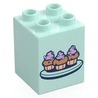 Duplo Brick 2 x 2 x 2 with Cupcakes on Plate Print, Light Aqua