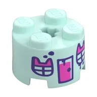 Brick Round 2 x 2 with Dark Pink Door, Windows with Cat Ears Print, Light Aqua