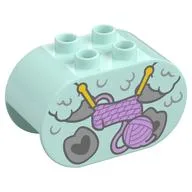 Duplo Brick 2 x 4 x 2 Rounded Ends with Sheep Body, Knitting, Wool Print, Light Aqua