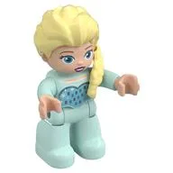 Duplo Figure with Hair with Braid over Left Shoulder, Light Aqua Legs, Heart on Chest Print (Elsa), Light Aqua
