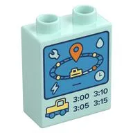 Duplo Brick 1 x 2 x 2 with Control Screen, Train Track, Times Print, Light Aqua