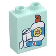 Duplo Brick 1 x 2 x 2 with Bandages, Bottle Print, Light Aqua