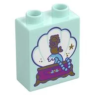 Duplo Brick 1 x 2 x 2 with Shell Music Box Print, Light Aqua