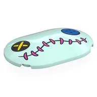 Brick Round, Curved 4 x 6 x 2/3 with Doll Face, Black and Blue Buttons for Eyes, Coral Stitches for Mouth Print, Light Aqua