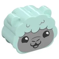Duplo Brick 2 x 4 x 2 Rounded Ends with Ears and Sheep Face Print, Light Aqua