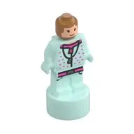 Minifig Trophy Statuette, Lavender Brown, Light Aqua Outfit, Light Aqua