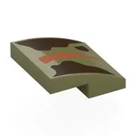 Brick Curved 2 x 2 x 2/3 with Dark Brown/Dark Orange Shapes Print, Olive Green