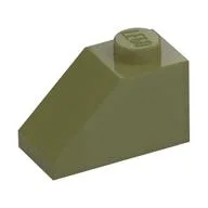 Brick Sloped 45° 2 x 1 with Bottom Pin, Olive Green