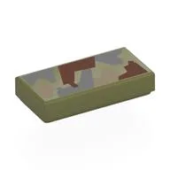 Tile 1 x 2 with Sand Blue/Dark Tan/Reddish Brown Camouflage Print, Olive Green