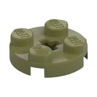 Plate Round 2 x 2 with Axle Hole Type 1 (+ Opening), Olive Green