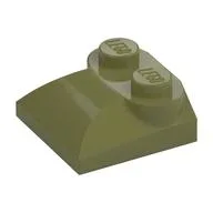 Brick Curved 2 x 2 x 2/3 Two Studs and Curved Slope End, Olive Green