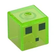 Minifig Head Special, Cube with Slime, 3 Dark Green Squares Print, Trans-Bright Green