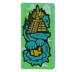 Tile 1 x 2 with Dark Turquoise Dragon on Temple Print, Trans-Bright Green