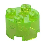 Brick Round 2 x 2 with Axle Hole, Trans-Bright Green