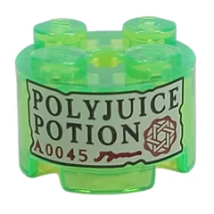 Brick Round 2 x 2 with Tan Label, 'POLYJUICE POTION' Print, Trans-Bright Green