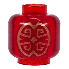 Minifig Head (No Face), Gold Decorations Print, Trans-Red