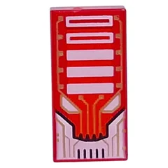 Tile 1 x 2 with Gold Circuitry, White Bars, Eyes Print, Trans-Red