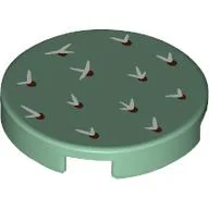 Tile Round 2 x 2 with White Cactus Needles Print, Sand Green