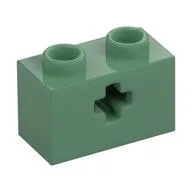 Technic Brick 1 x 2 with Axle Hole Type 1 [+ Opening] and Bottom Pin, Sand Green