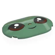 Brick Round 4 x 6 x 2/3 with Face, Black Eyes (Grogu) Print, Sand Green