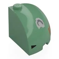 Brick Round Corner 3 x 3 x 2 Dome Top with Dark Orange Stripes, Black Triangle, Light Bluish Grey Dent Print, Sand Green