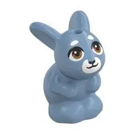 Animal, Rabbit / Bunny Sitting with Medium Nougat Eyes, White Nose Print (Melody), Sand Blue