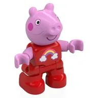 Duplo Figure Child, Pig with Dark Pink Cheeks, Rainbow, Clouds Print (Peppa Pig), Red