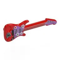 Musical Instrument Guitar Electric with Lavender Front, Silver Strings, Hearts, Stars Print, Red