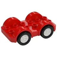 Duplo Car Base 2 x 6 - 4 White Wheels with Black Tires on 4 Fixed Axles, Red
