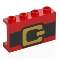 Panel 1 x 4 x 2 with Black Belt, Gold Belt Buckle Print, Red