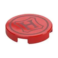 Tile Round 2 x 2 with Seal, 'H' Print, Red