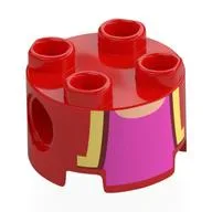 Brick Round 2 x 2, Pin Holes with Gold Lapels and Magenta Undershirt Print, Red