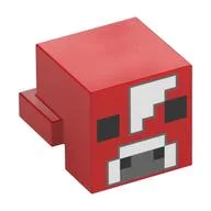 Minifig Head Special, Cube with Rear Ledge, Pixelated Dark/Light Bluish Gray Face, Black Eyes Print, Red