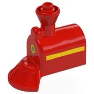 Duplo Train Front, Steam Engine with Cow Catcher with Green Light and Yellow Stripe Print, Red