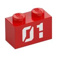 Brick 1 x 2 with White '01' Print, Red