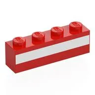 Brick 1 x 4 with White Stripe Print, Red