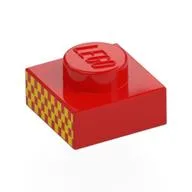 Plate 1 x 1 with Bright Light Orange Squares Print, Red