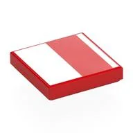 Tile 2 x 2 with White Rectangle, Stripe Print, Red